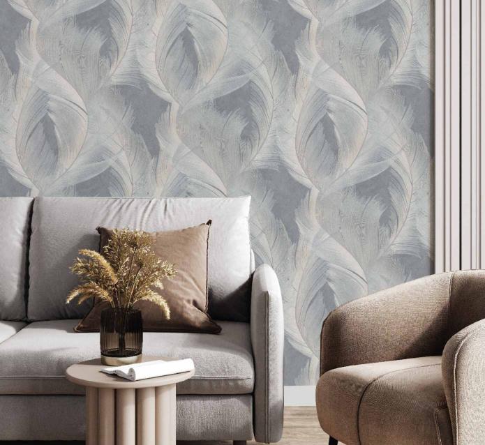 Valerian 7216-23 Gri & Gümüş İpeksi Tüy Desenli İthal D