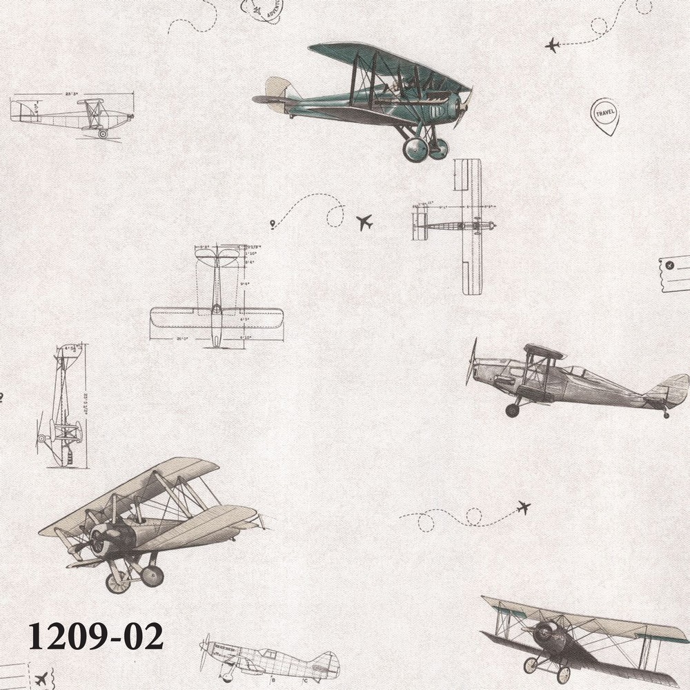 Decojunior Borella 1209-02 Vintage Uçak Desenli Duvar K